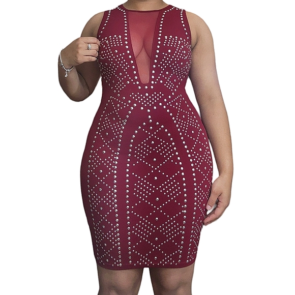 Windsor Dresses & Skirts - ❤️Windsor Burgundy & Silver Embellished Gem Midi Dress☆